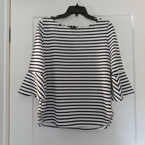 Green Envelope Striped Top Flared Sleeves EUC